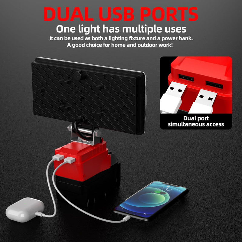 8 Cordless LED Work Light for Milwaukee M18 Battery 5400 Lumens USB Port gallery