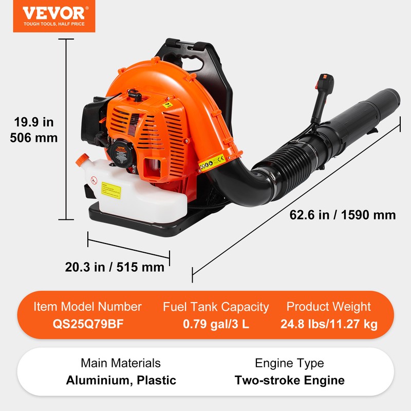 VEVOR Backpack Leaf Blower 79CC 2-Cycle Gas Leaf Blower 930CFM Air Volume 184MPH gallery