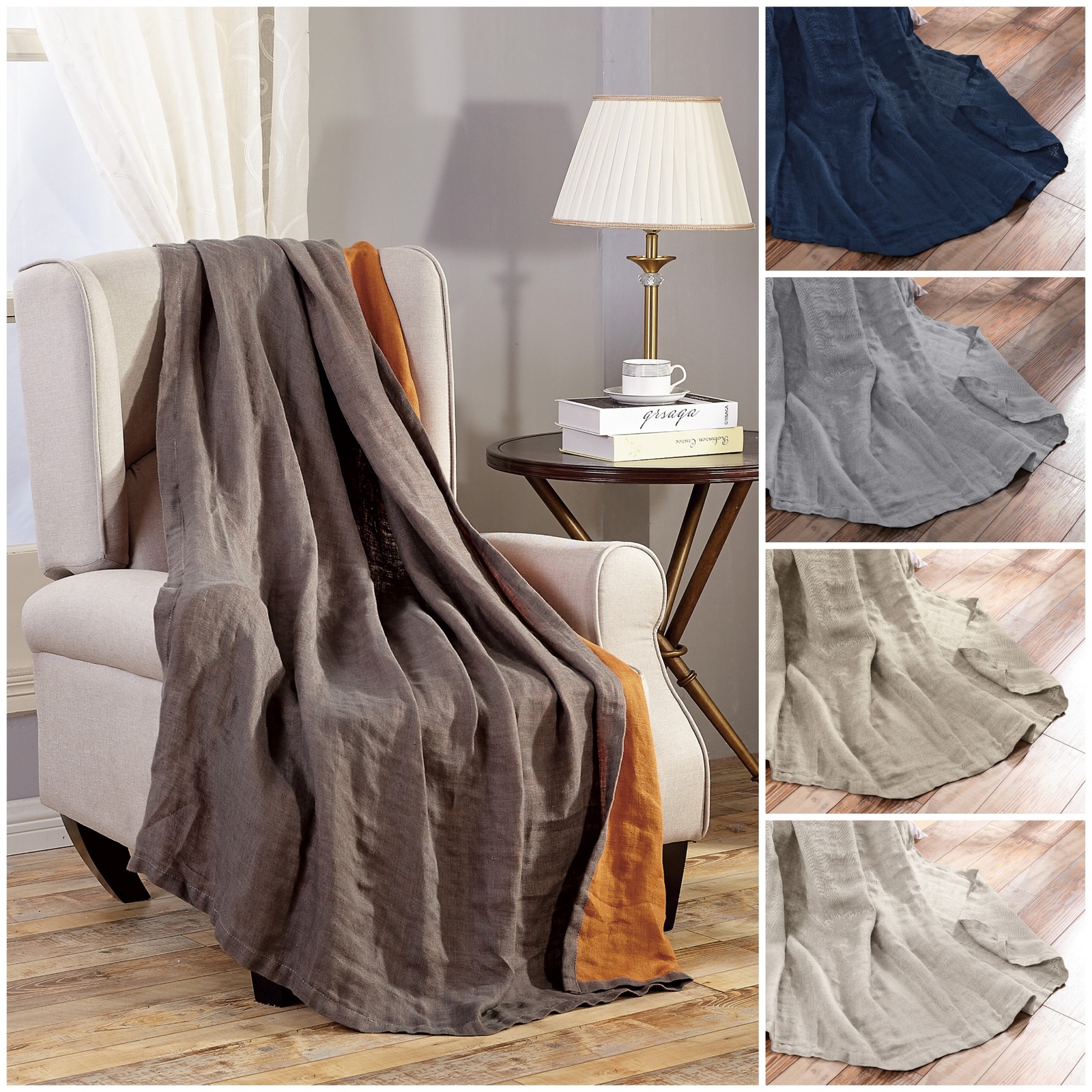 Pre-Washed Belgian Flax Linen Throw Blanket Soft Lightweight Reversible 50"x70" gallery
