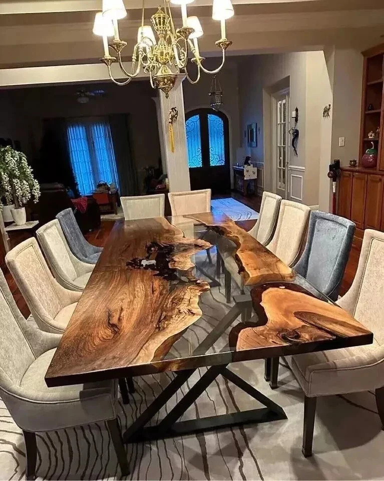 Clear Epoxy Live Edge Walnut Dining Table – 60" x 30" Custom Handmade Tabletop gallery