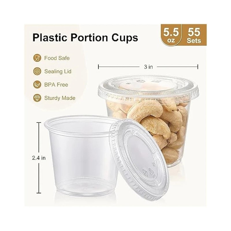 5.5oz Plastic Clear Portion Cups with Lids Pack of 600 for Sauce Cup BPA Free gallery