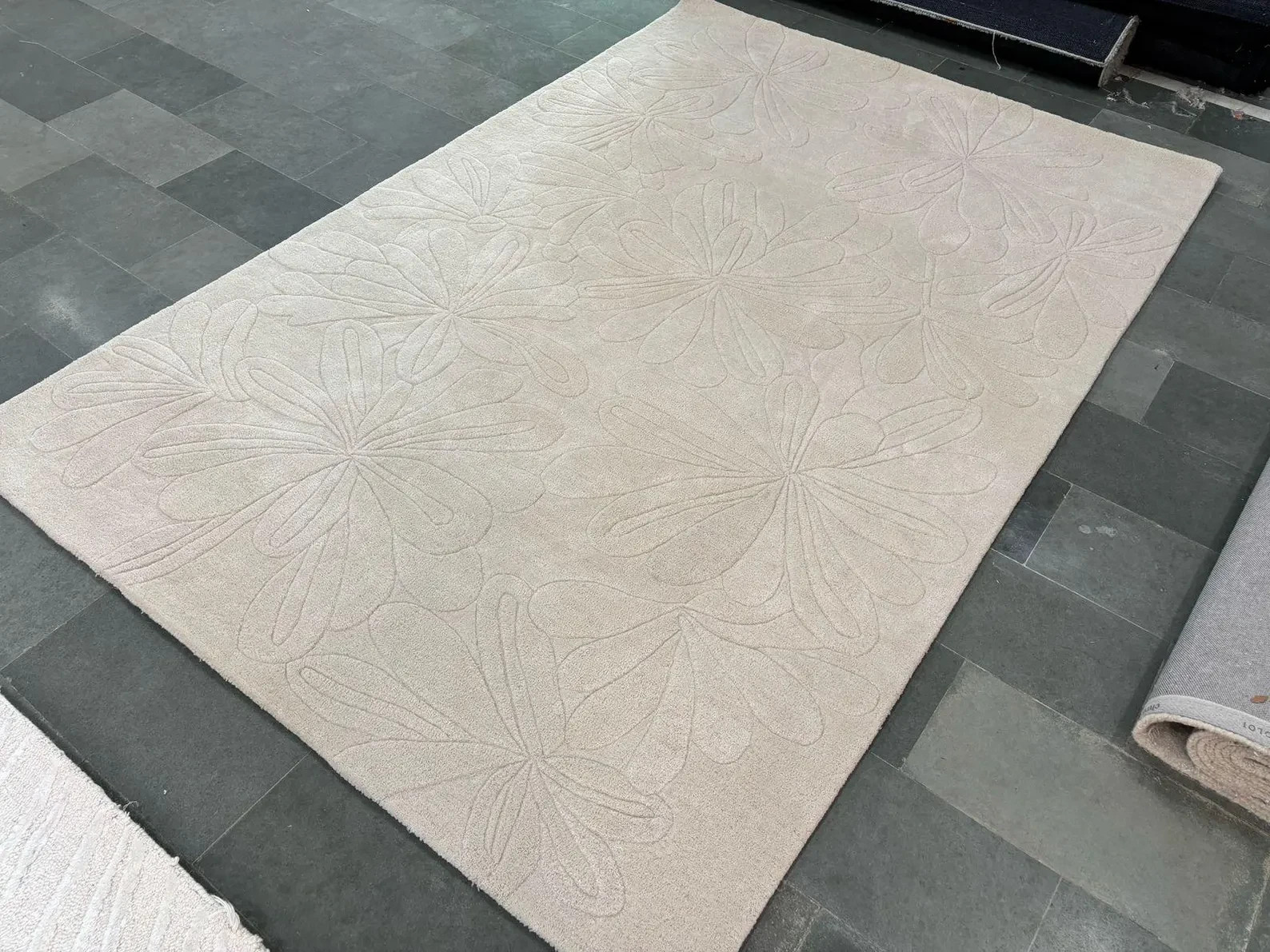 Hand Tufted Wool Rug: Embossed Floral beige area rug 8x10 gallery