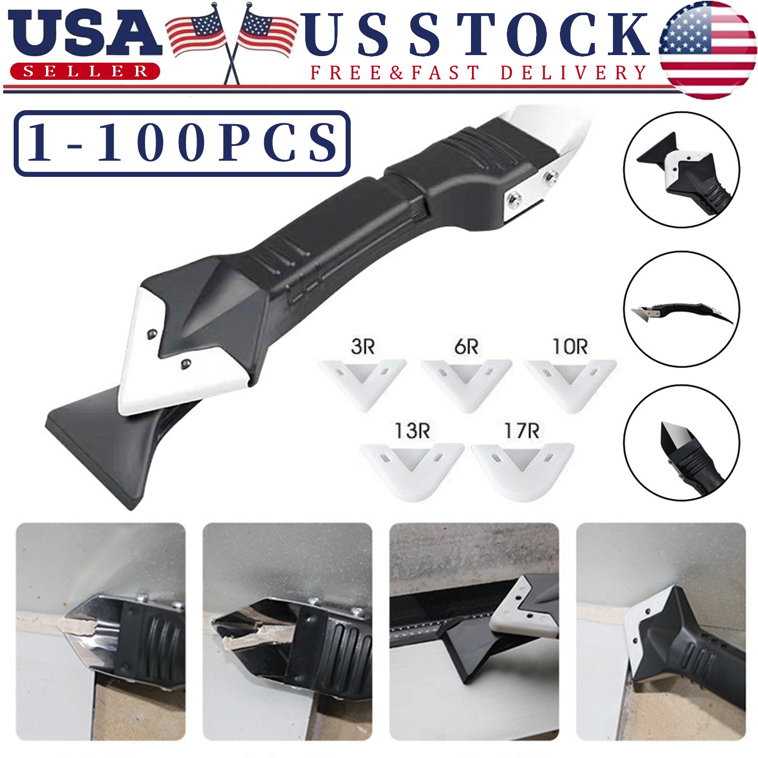 5 in 1 Silicone Sealant Remover Tool Kit Set Scraper Caulking Mould Removal US gallery