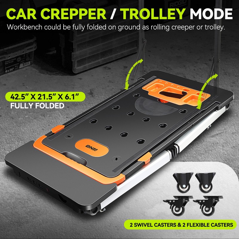 Orange 7-In-1 Multifunctioanl Adjustable Foldable 220LB Work Bench w/ 4 Wheels gallery