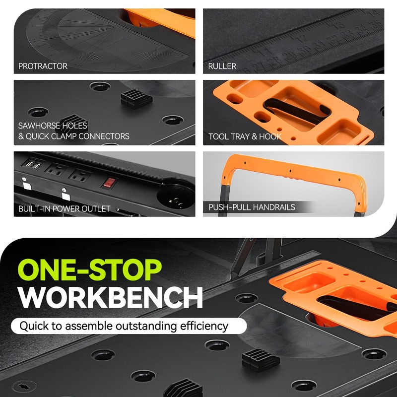Orange 7-In-1 Multifunctioanl Adjustable Foldable 220LB Work Bench w/ 4 Wheels gallery