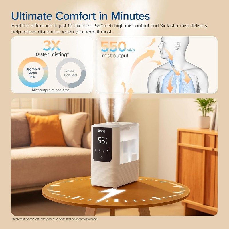 LEVOIT Humidifiers for Home, Smart Warm/Cool Mist Air Humidifier, OasisMist4.5L gallery
