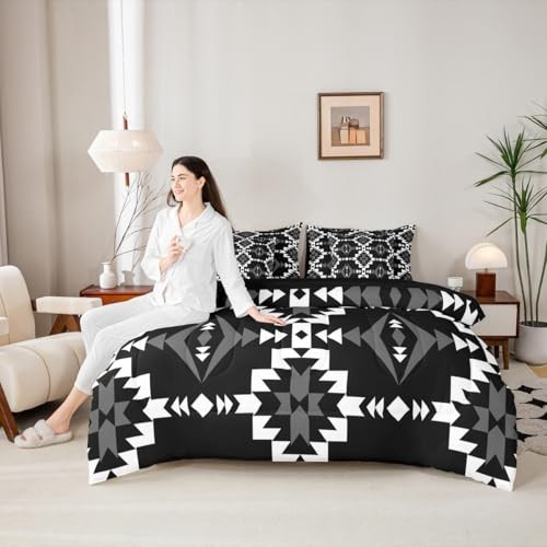 Western Aztec Sheet Sets 7 Piece, Native American Navajo Queen Black Grey White gallery
