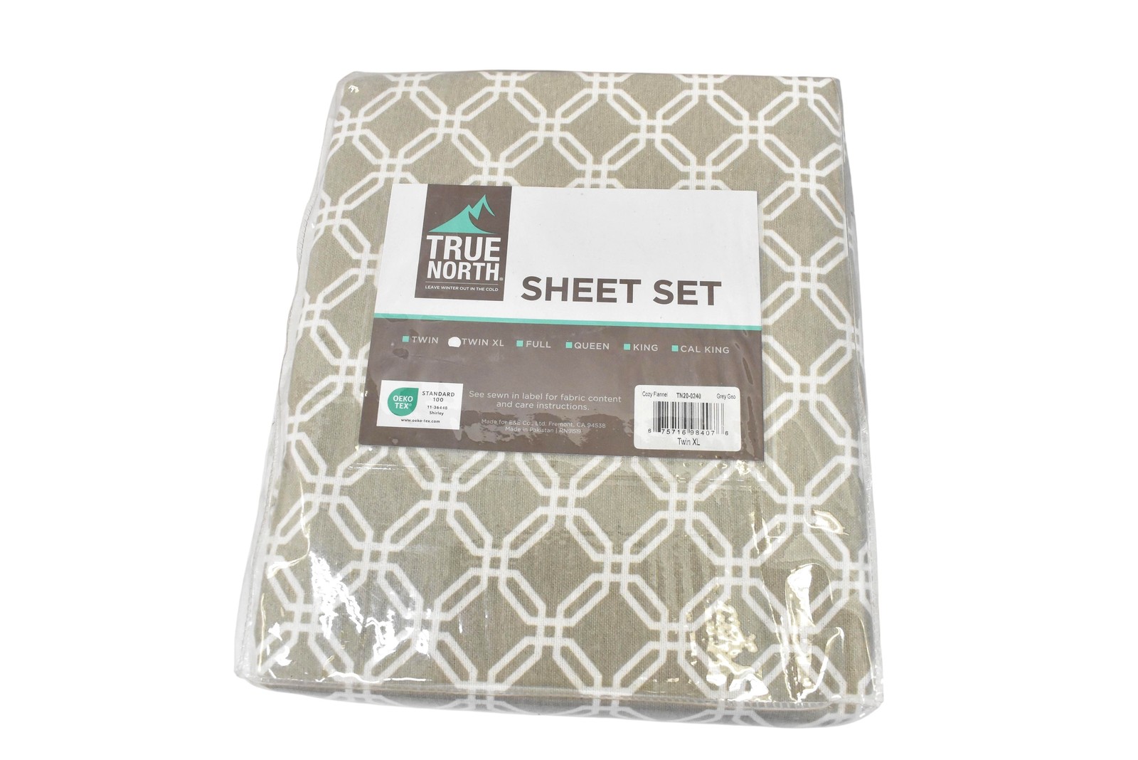 True North Twin Extra Long Sheet Set Gray Grey Geo Cozy Flannel TN20-0240 gallery