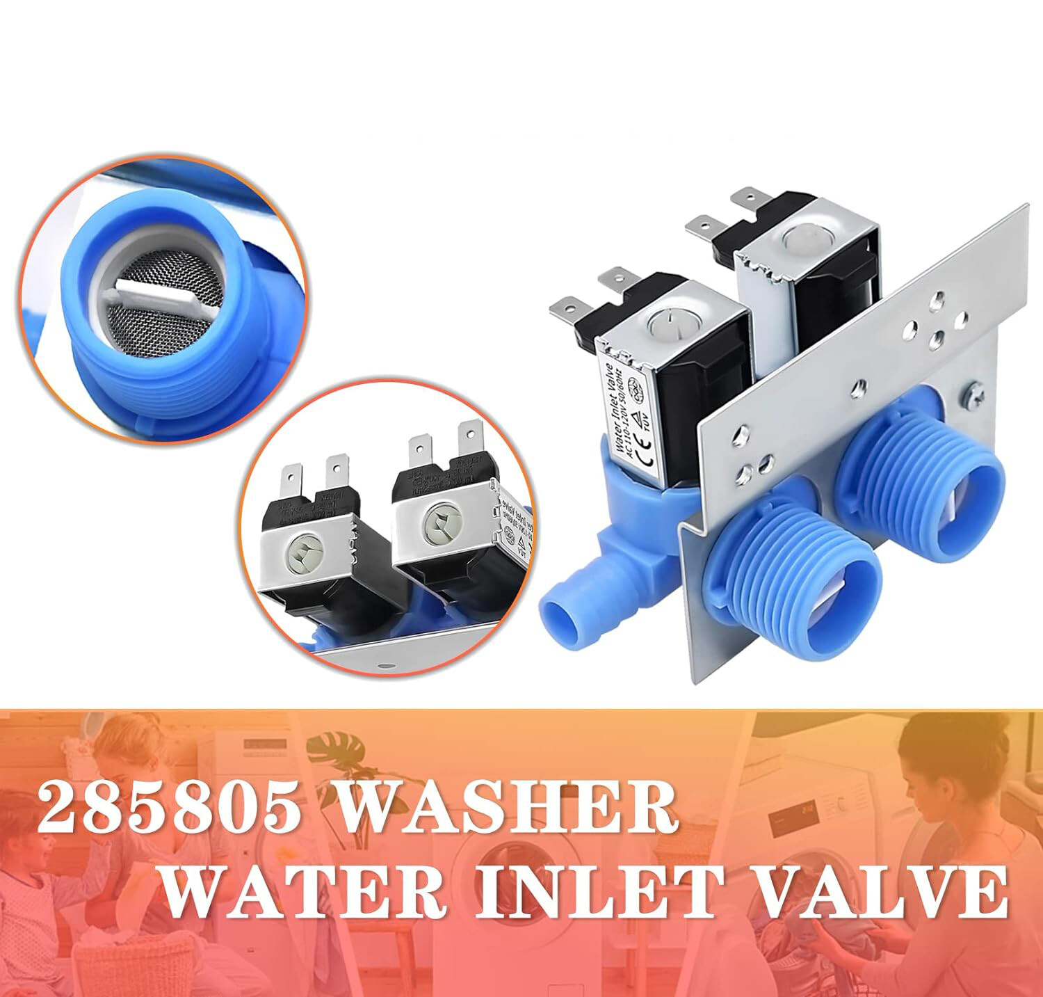 285805 Water Inlet Valve with Bracket for Whirlpool & Kenmore Washer gallery