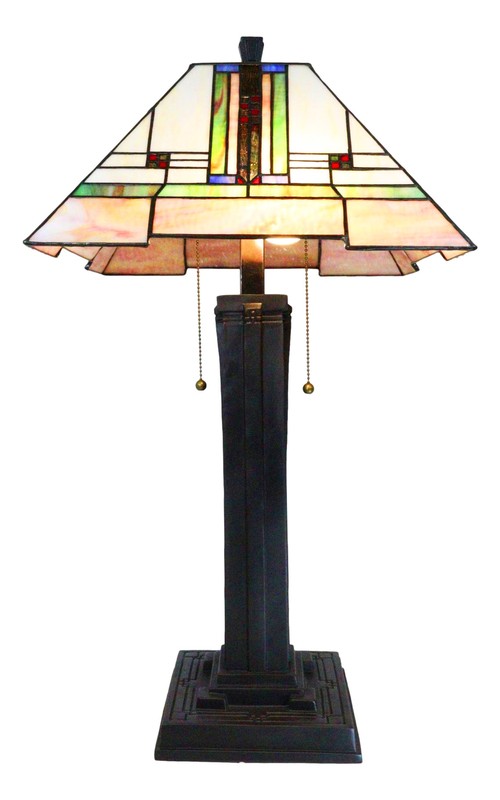Frank Lloyd Wright Mission Style Pyramid Translucent Glass Side Table Lamp Decor gallery