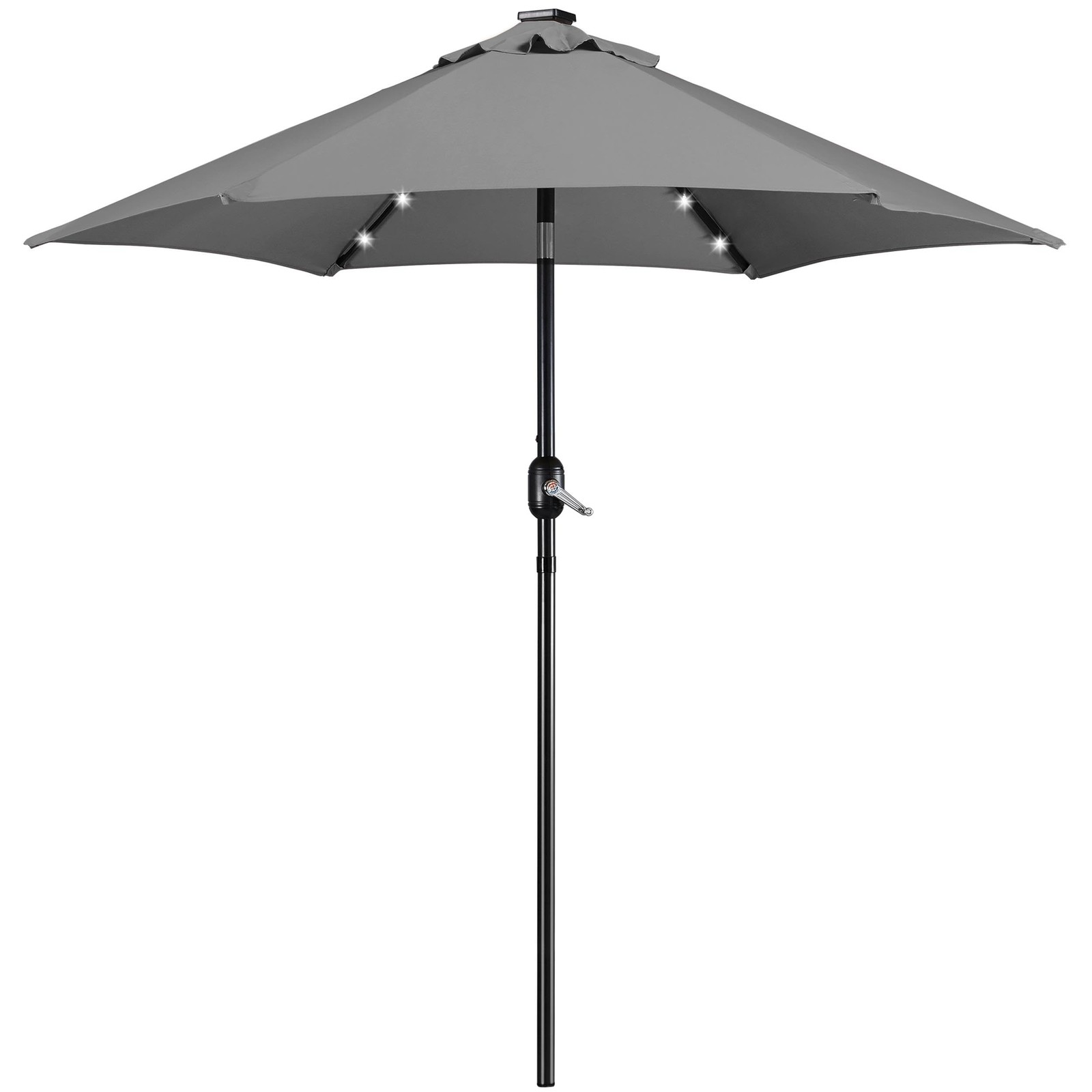 7.5 ft Solar Patio Umbrella LED Lighted Umbrella w/Tilt & Crank Lift System,Grey gallery