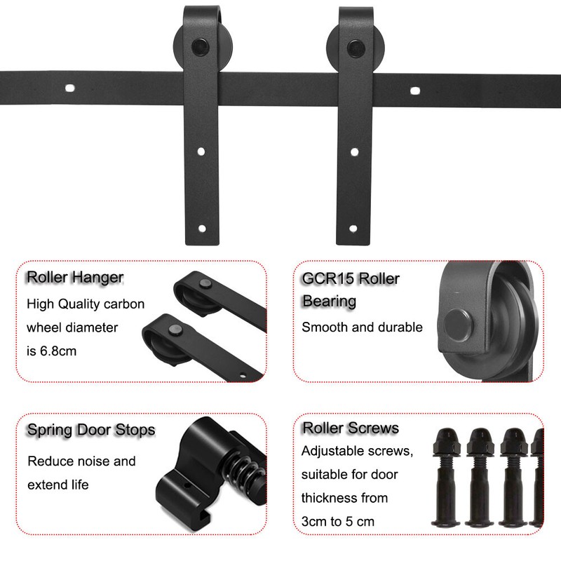 5FT-16FT Sliding Barn Single Door Hardware Track Kit With Adjustable Floor Guide gallery