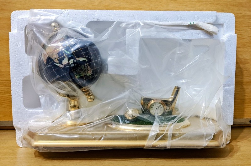 Alexander KALIFANO Multi Gemstone Globe Golf Desk Station Set with Clock & Pen gallery