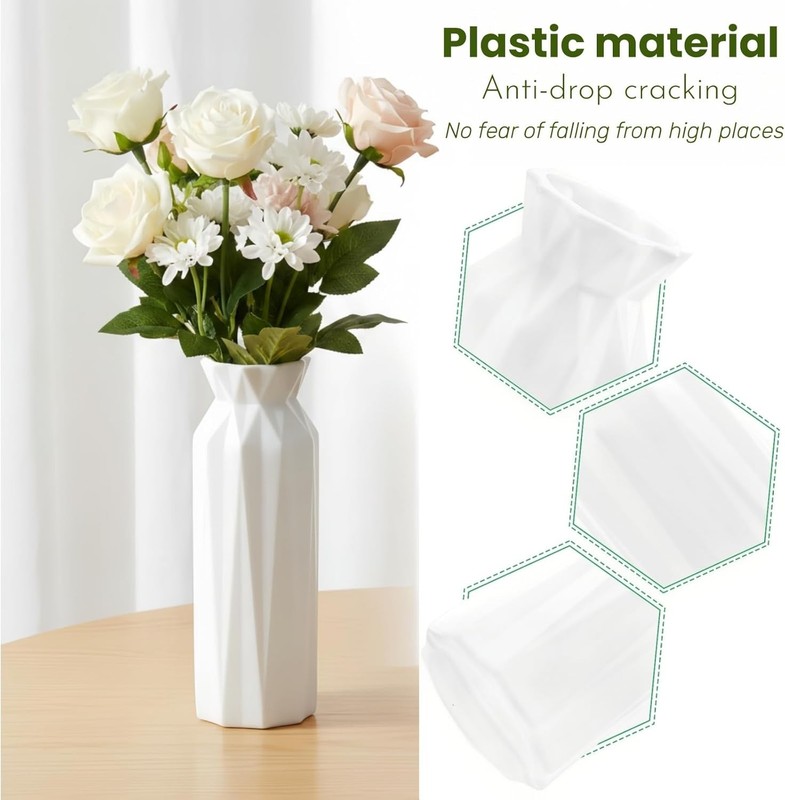 10 Pack Composite Plastic Flower Vase 8" Plastic Vases Centerpieces White gallery