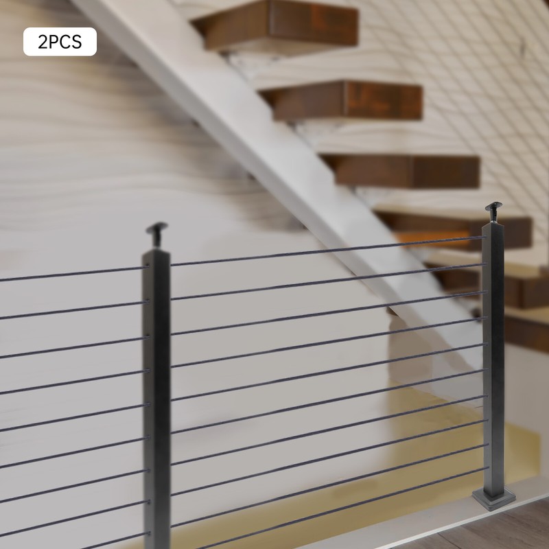 Railing Post 36"x2"x2" Level Drilled Post Level Line Post/30° Drilled Post Black gallery