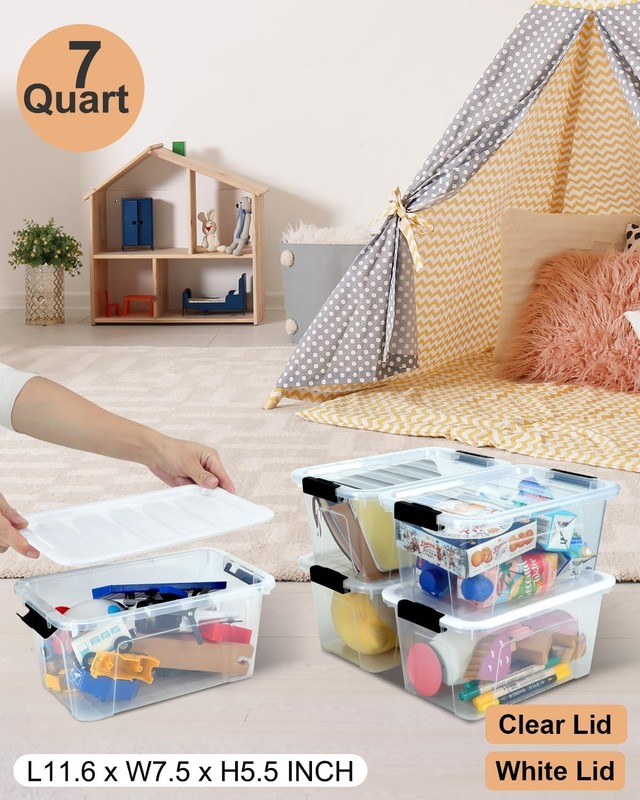 6 Pack Stackable Plastic Storage Bins With Latching Lids Clear Home Organization gallery
