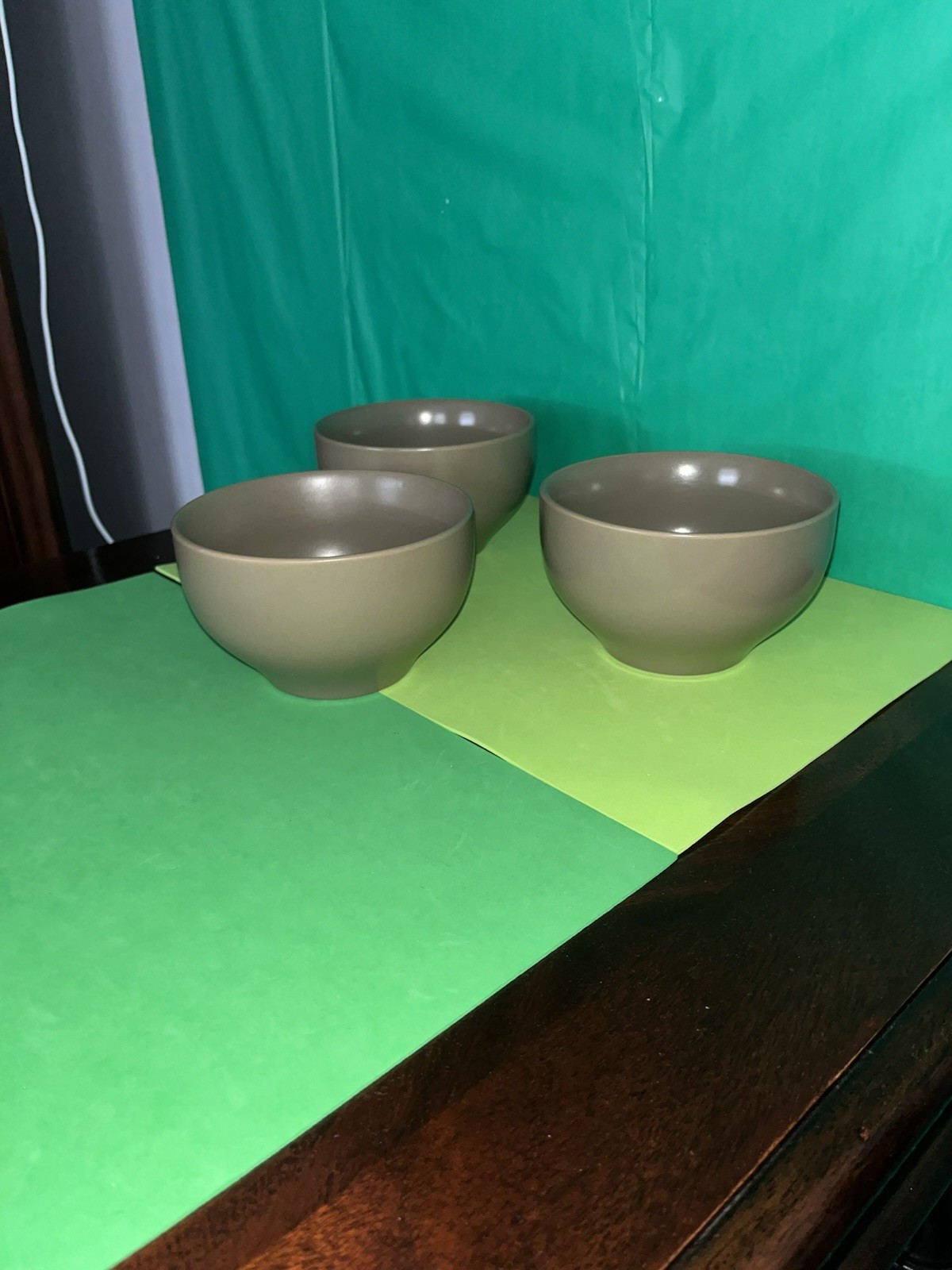 World Market Square Brown / Green / Taupe Cereal Bowl X 3 EUC gallery