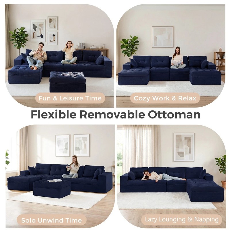 Modular Sectional Sofa with Ottoman Dark Gray Corduroy Tufted Modern Low Profile gallery