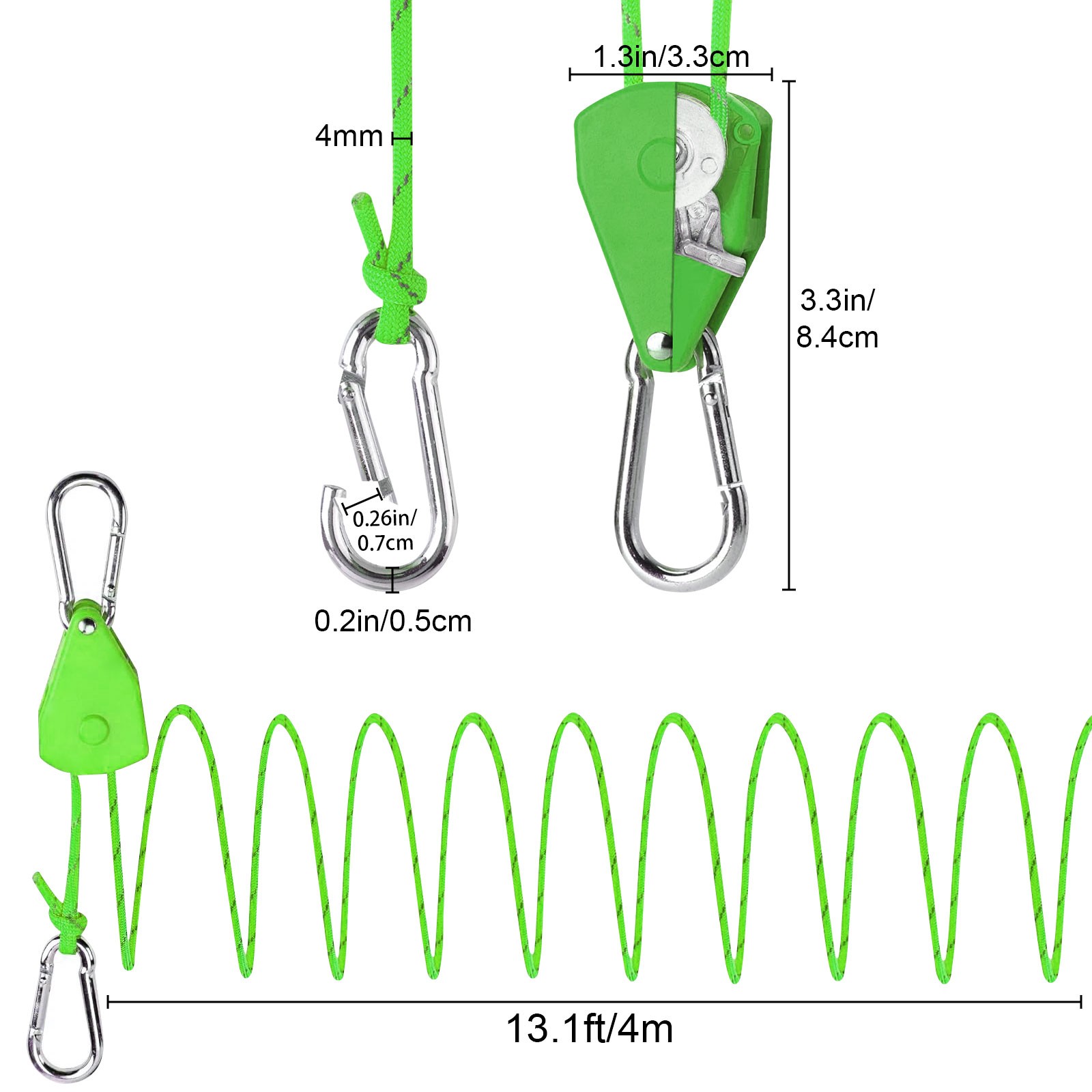 4x Adjustable Rope Pulley Ratchet Tie Down 150LB Reflective Tent Guy Line 13.1FT gallery