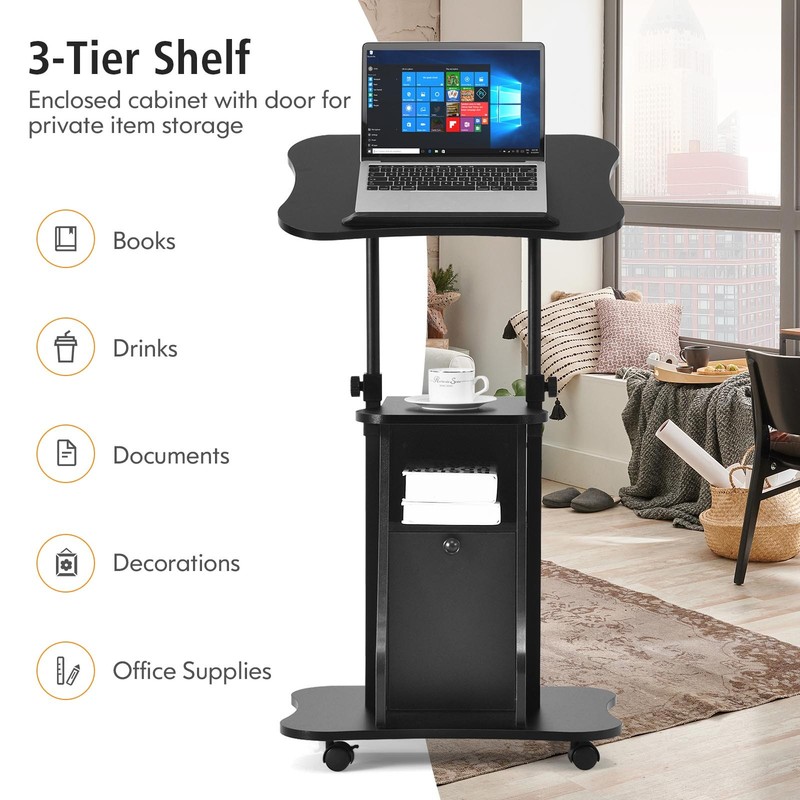 Mobile Sit to Stand Desk Height Adjustable Standing Desk for Home & Office Black gallery