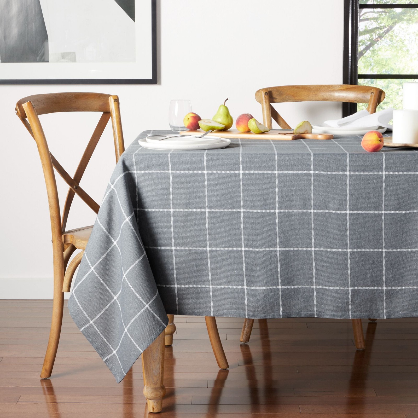 Windowpane Fabric Tablecloth Grey 60"W x 84"L Rectangle gallery