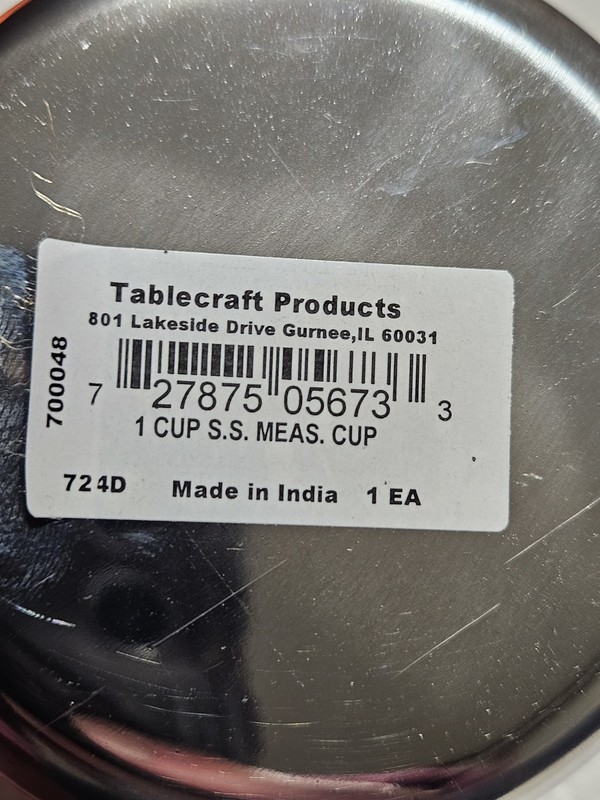 Tablecraft 724D Measuring Cup, 1 Cup, Stainless Steel gallery