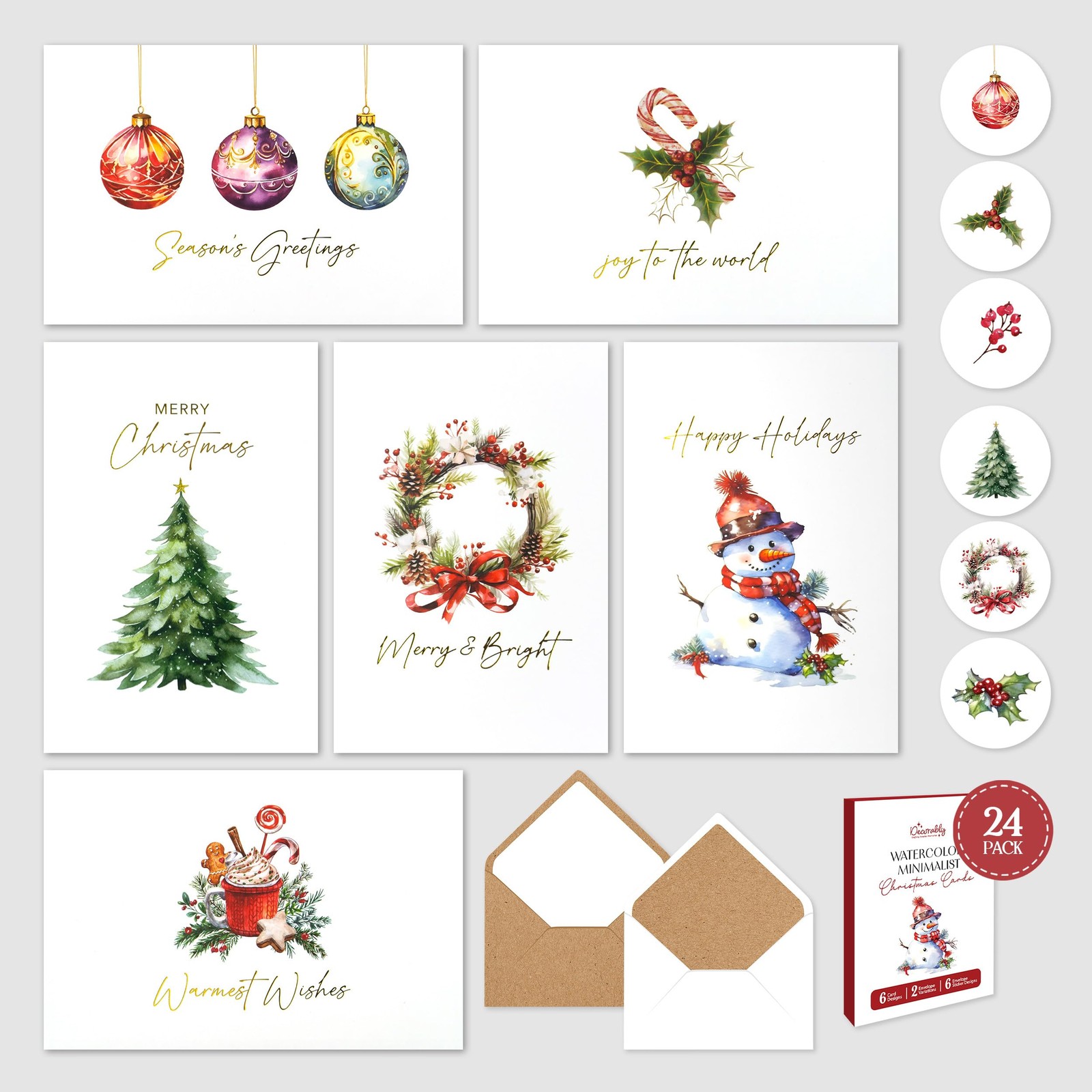 24 Pack Gold Foiled 6X4In Minimalist Watercolor Boxed Christmas Cards with Envel gallery