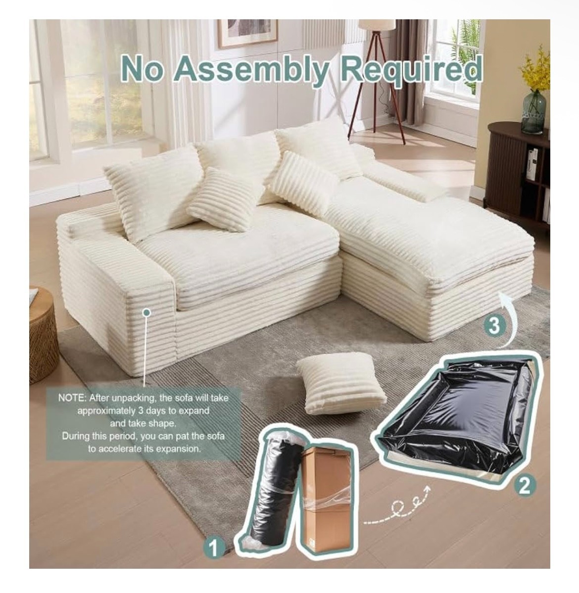 Cloud sectional couch, Memory foam, movable ottoman, Beige gallery