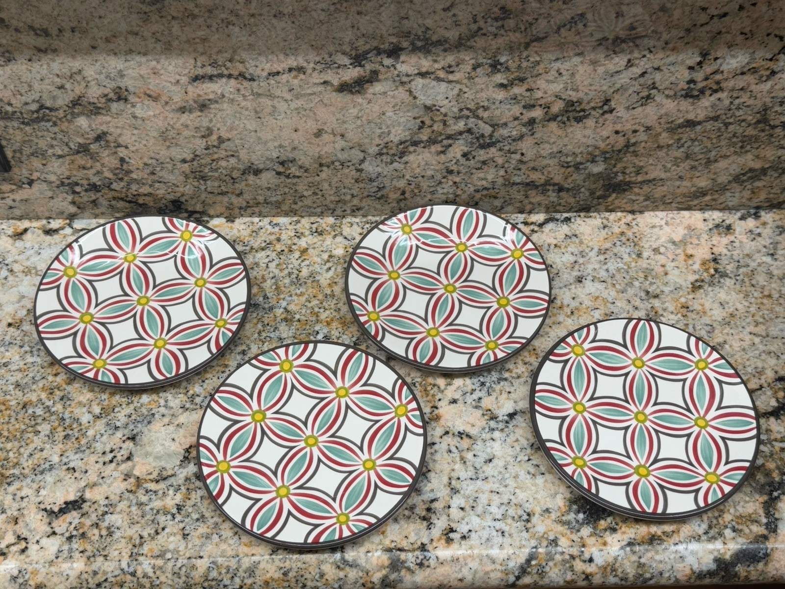 Bobby Flay 6” Appetizer Plates Set Of 4 Floral Geometric Dessert Dish gallery