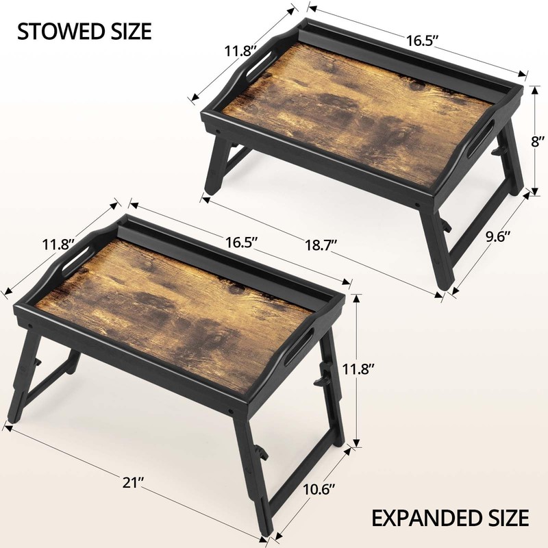 2 Pack Bed Tray Table with Adjustable Legs Breakfast Trays Serving Tray Bambo... gallery