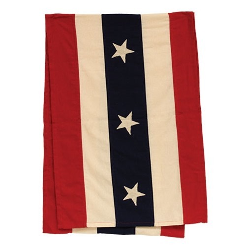 NEW PRIMITIVE Americana Table Runner Red CREAM Blue Stars Stipes 16"Wx32"L AGED gallery