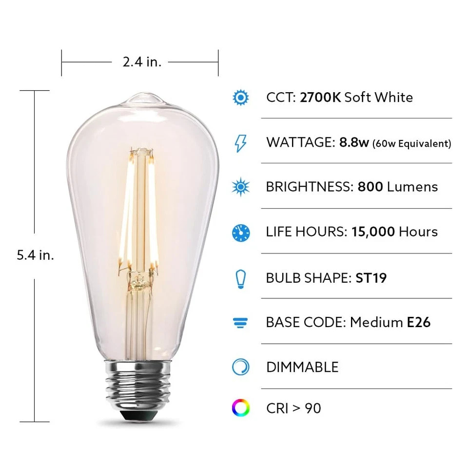 Dimmable Vintage Edison LED Light Bulbs 2700K Soft White 2 Pack STb0 gallery