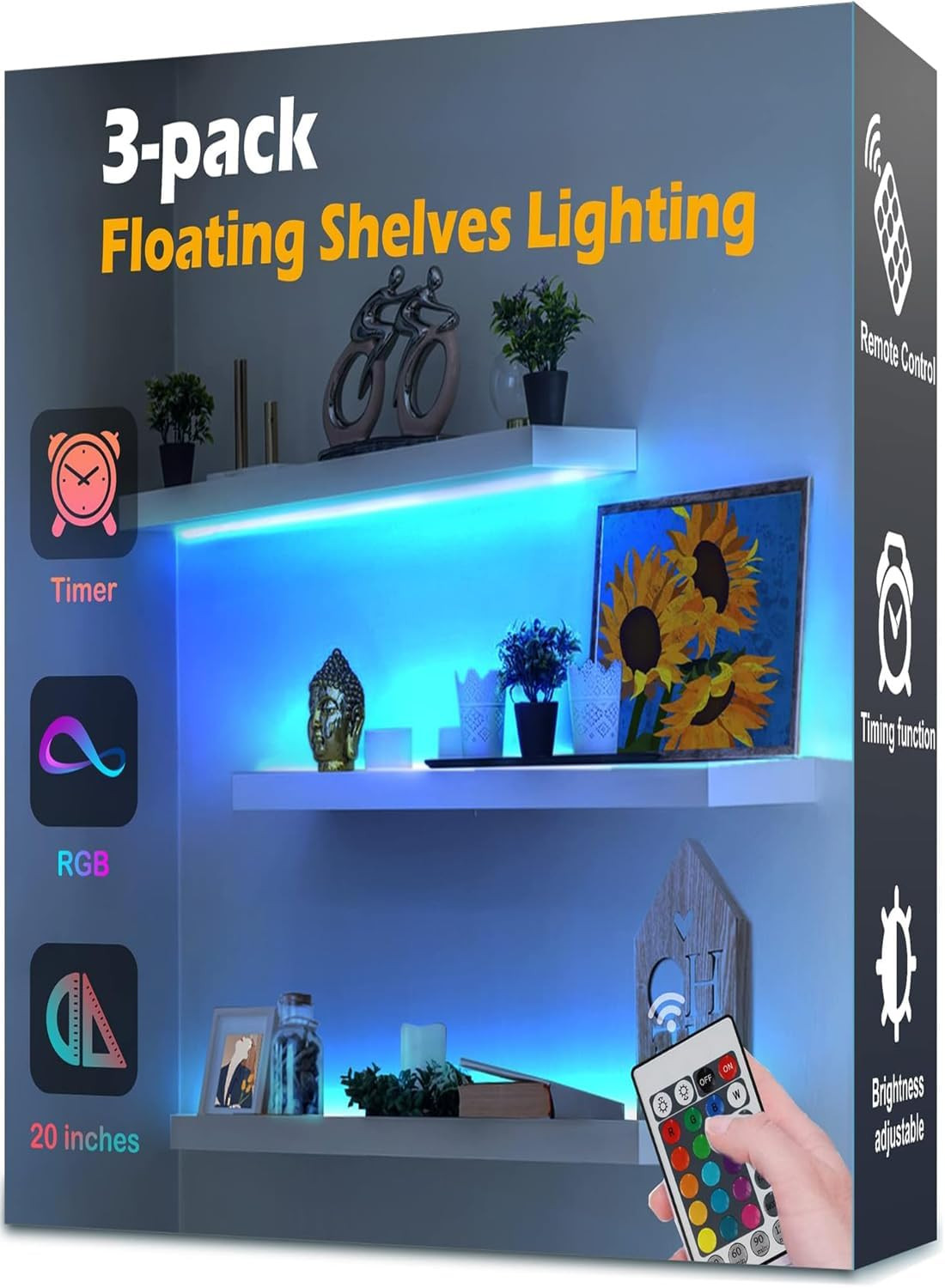 3-Pack Shelf Lights, Upgrade Battery Operated 20Inch Led Strip Lights with Remot gallery