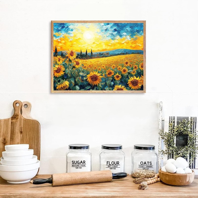 Dazzlewall Sunflower Wall Decor Poster Modern Sunrise Flower Oil Painting Wal... gallery