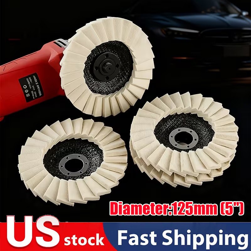 3pcs 5" Wool Polishing Wheels Buffer Pads Flap Felt Polishing Finishing Disc US gallery