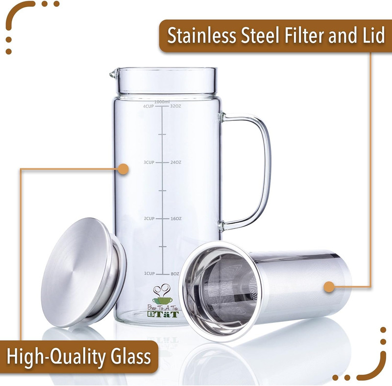 Btat- Cold Brew Coffee Maker, Iced Coffee Maker, 1 Quart, 32 Oz, Iced Tea Maker, gallery