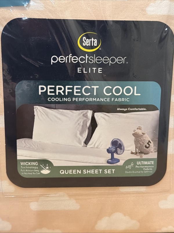 NIP Serta Perfect Sleeper Peach w/Clouds 6 Piece Queen Perfect Cool Sheet Set gallery
