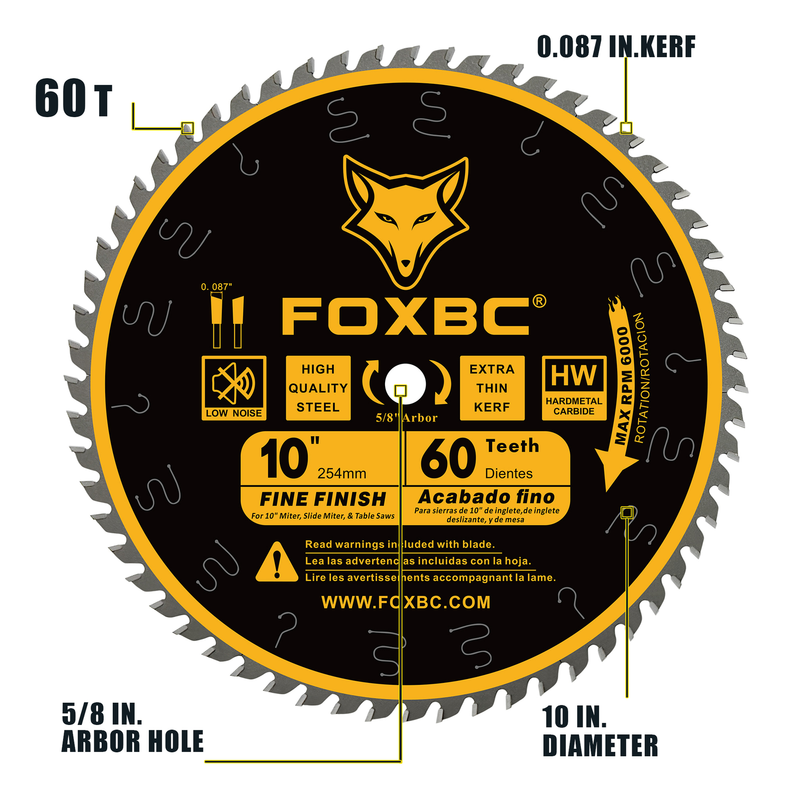 10-Inch 60-Tooth Miter/Table Saw Blades Thin Kerf Fine Finish Crosscut Blade gallery
