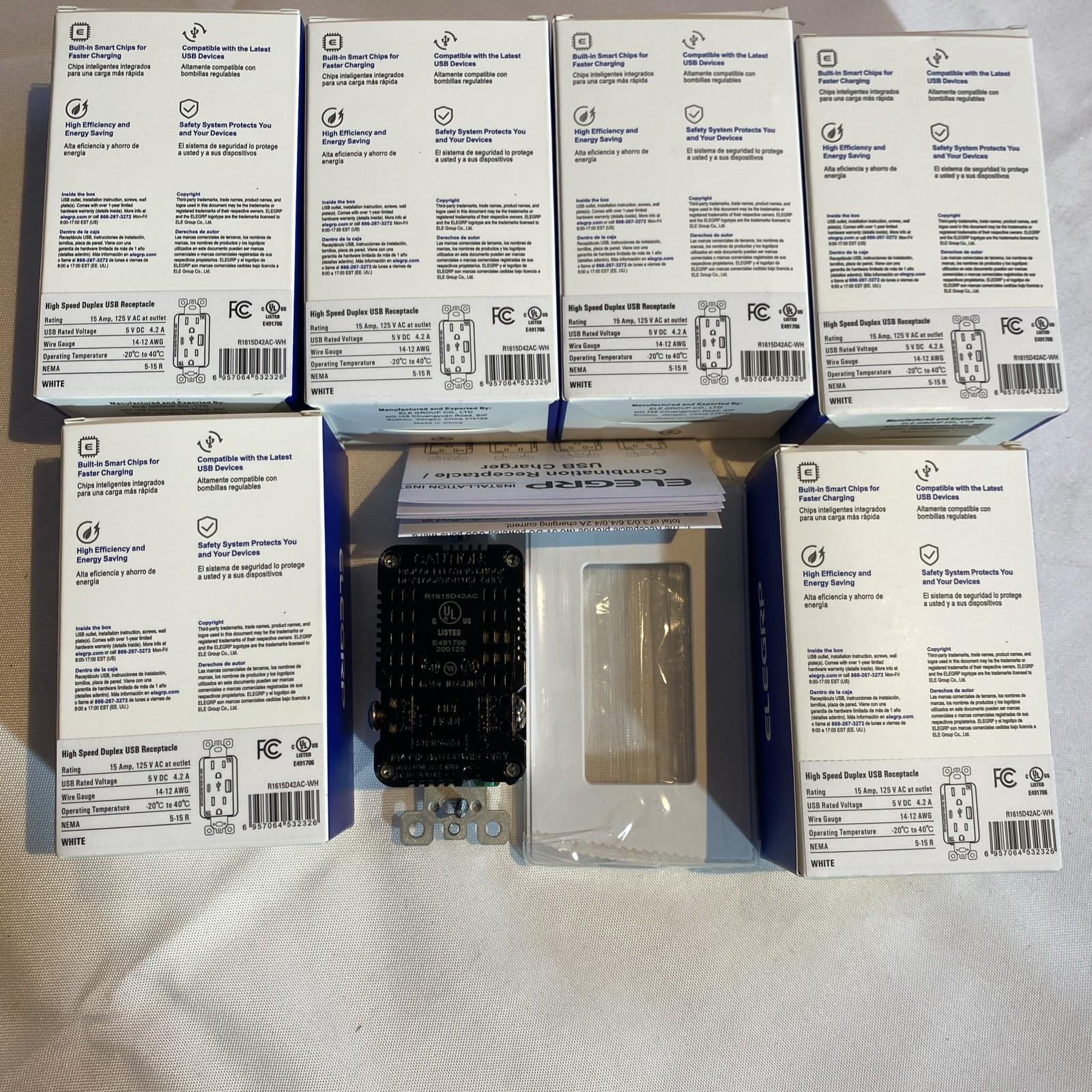 ELEGRP - 6 Pack Wall Outlet Dual High Speed Duplex 4.2 Amp USB & USB C Port ~NEW gallery