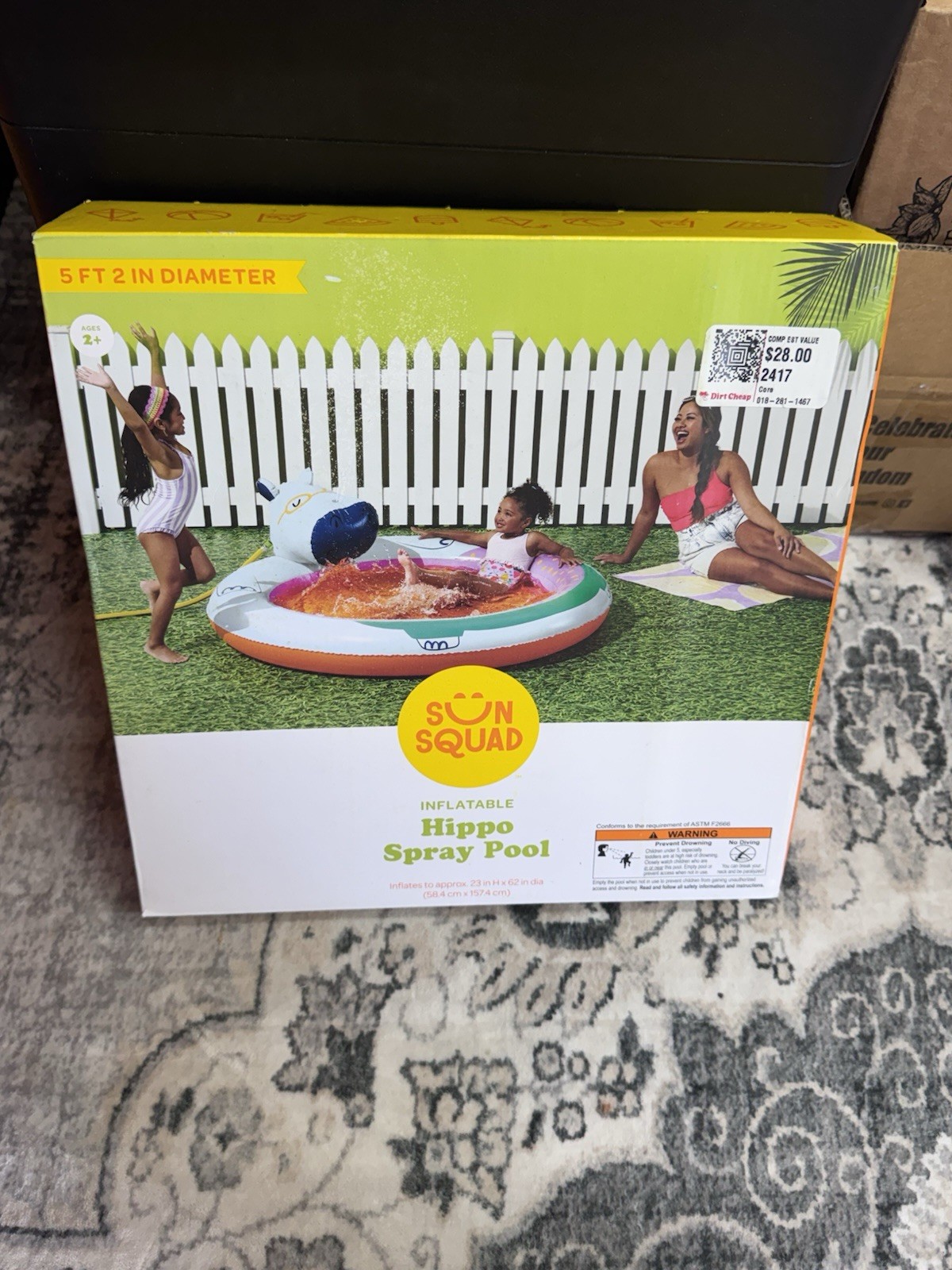 Kids' Hippo Spray Inflatable Pool - Sun Squad NEW IN BOX - Fun! - 5ft. 2in. Diam gallery