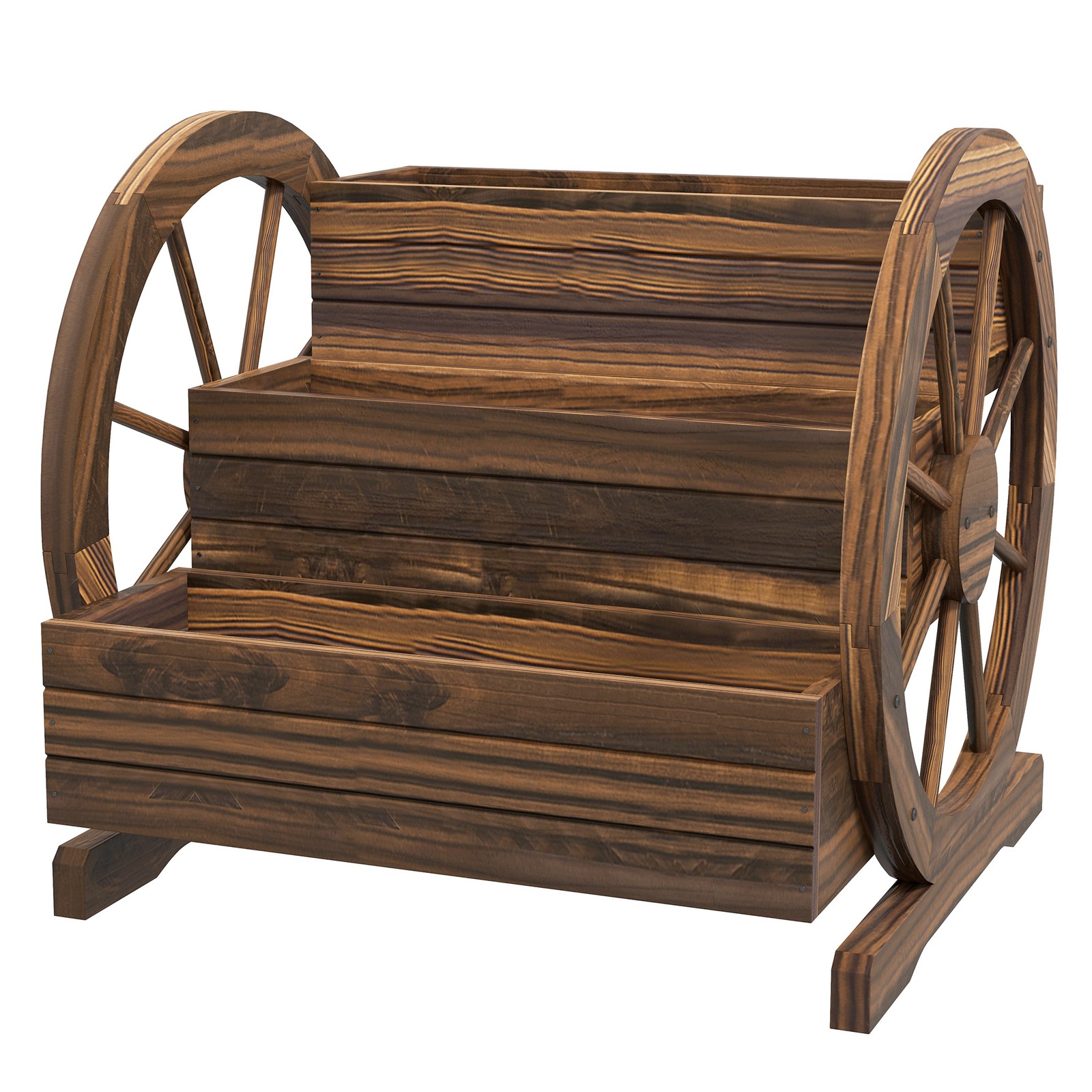 3-Tier Wooden Wagon Planter Raised Garden Bed 25x24x23 in gallery