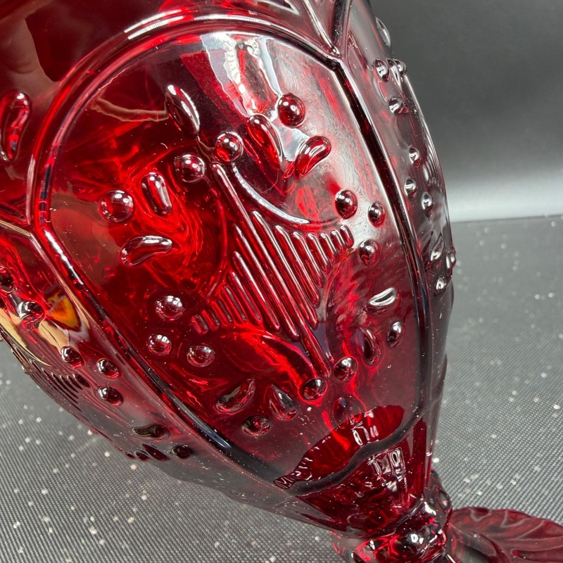 Fitz & Floyd Trestle Ruby Glass Goblets Embossed Medallion Teardrop Pattern Set2 gallery