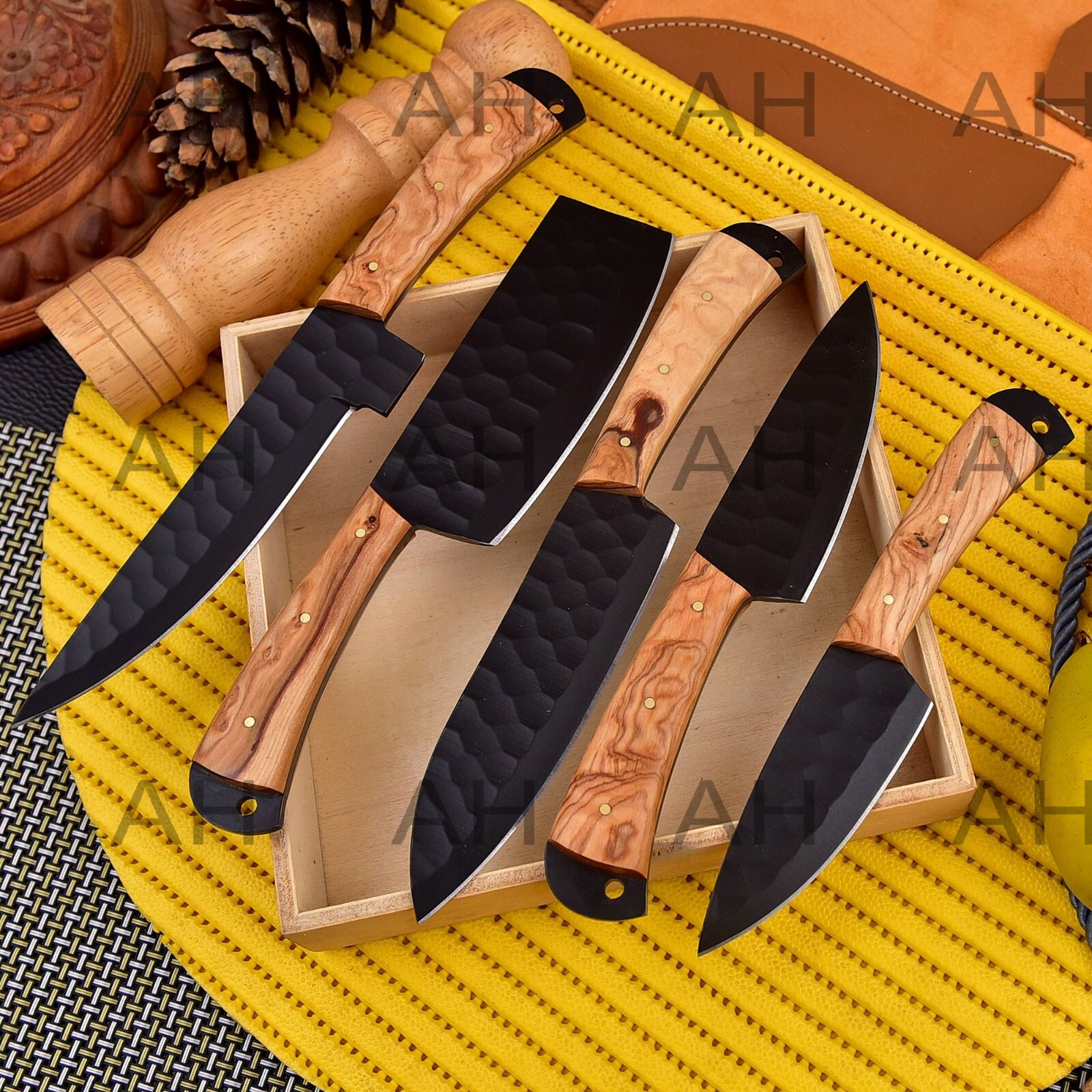 CUSTOM HANDMADE FORGED CARBON STEEL CHEF KNIFE KITCHEN KNIVES CHEF SET AH- 2387 gallery