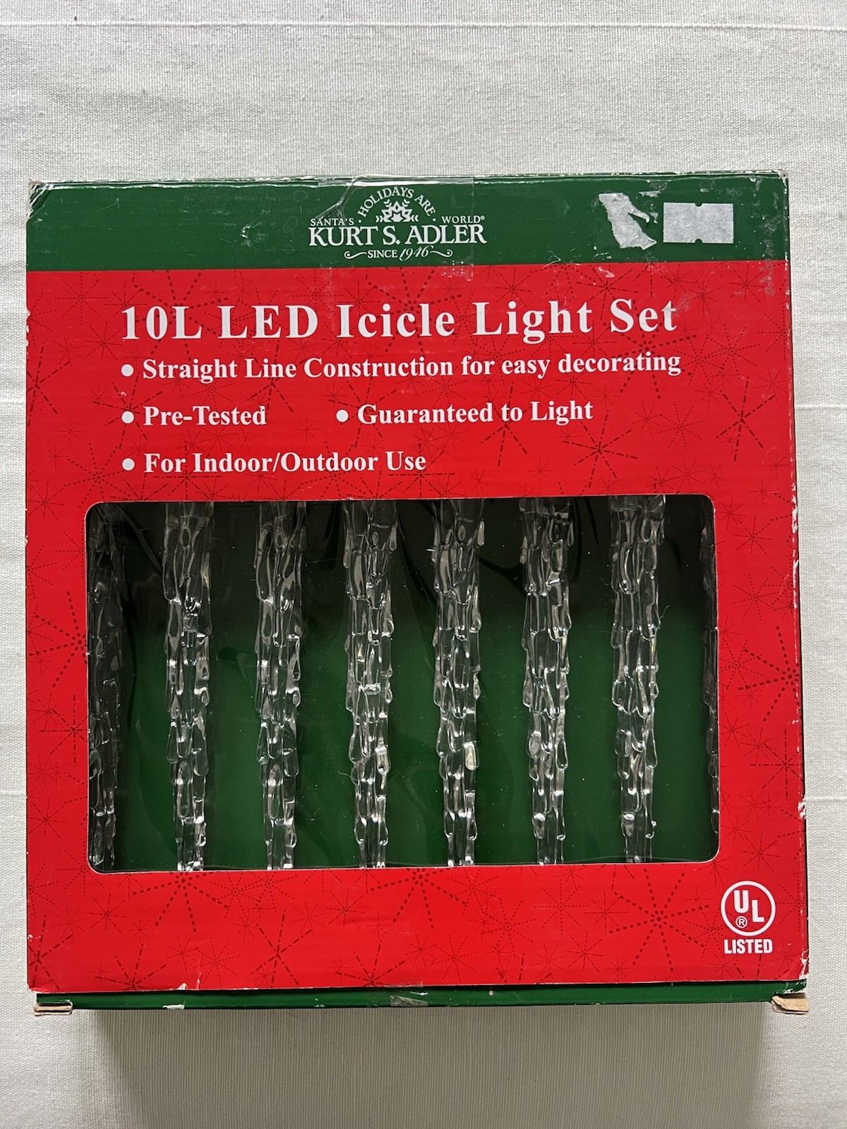 Kurt S. Adler LED ICICLE Light Set 10 Indoor Outdoor NIB Straight Line String gallery