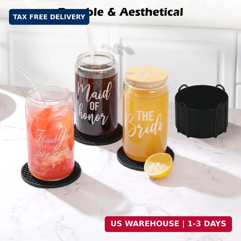 TWTLi 8-Pack Silicone Drink Coasters with Holder, Non-Slip Coaster Set for Coffe gallery