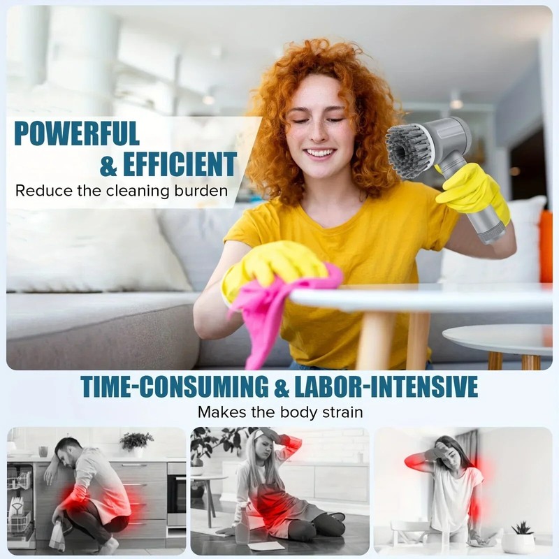 Electric Spin Scrubber - Cordless Rechargeable Cleaning Brush with 6 Brush Heads gallery