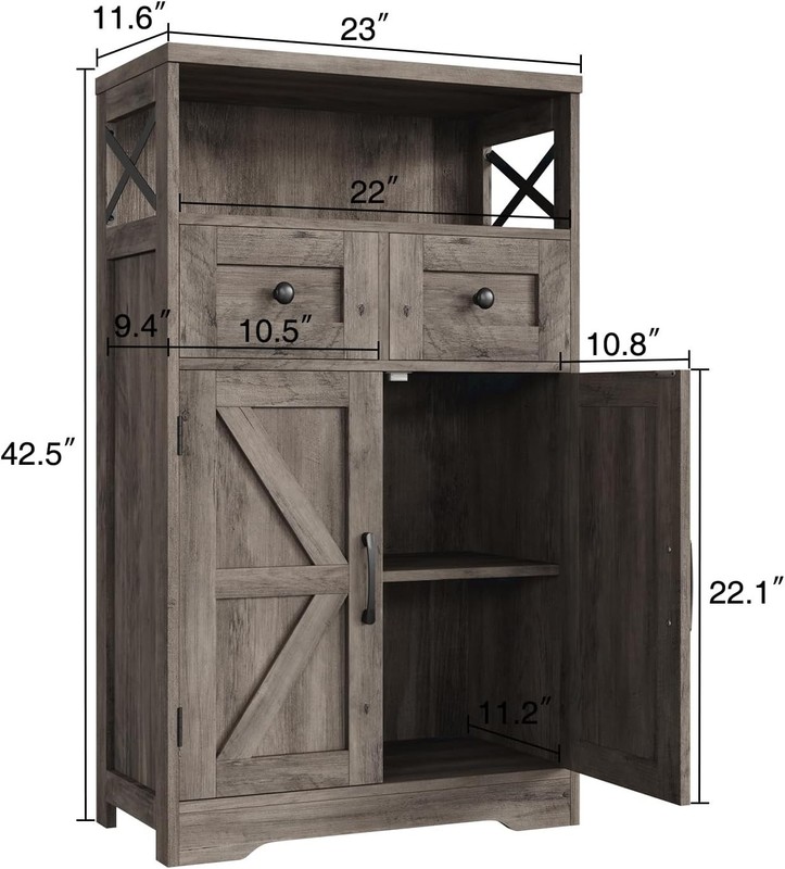 Charming Rustic Grey Storage Hutch with Open Shelf & Easy Assembly - 42.5 Inches gallery