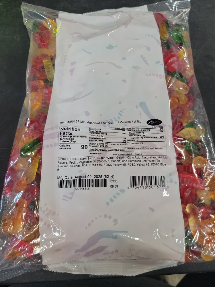 Albanese Mini Assorted Fruit Gummi Worms, 5 Pound Bag