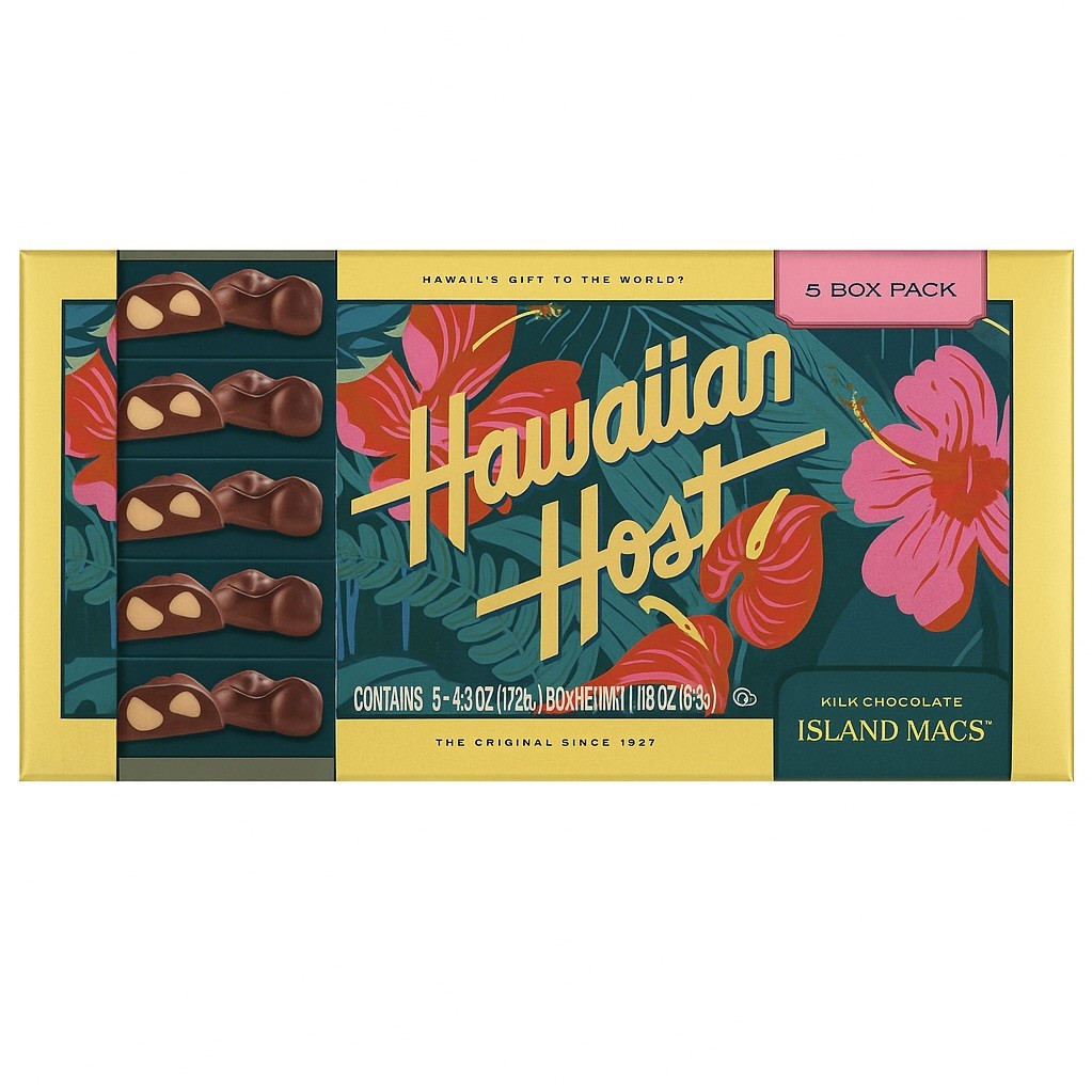 FIVE (5) Boxes Hawaiian Host Island Macs Chocolate Covered Macadamia Nuts Aloha gallery