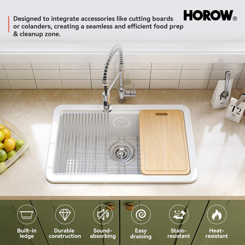 HOROW 30''x19'' Undermount Kitchen Sink Undermount/Drop-In Single Bowl Fireclay gallery